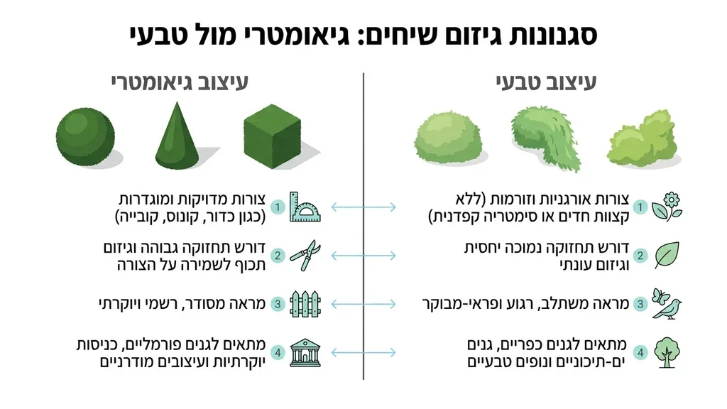 סוגי עיצובים לשיחים בגינה בצורות גיאומטריות