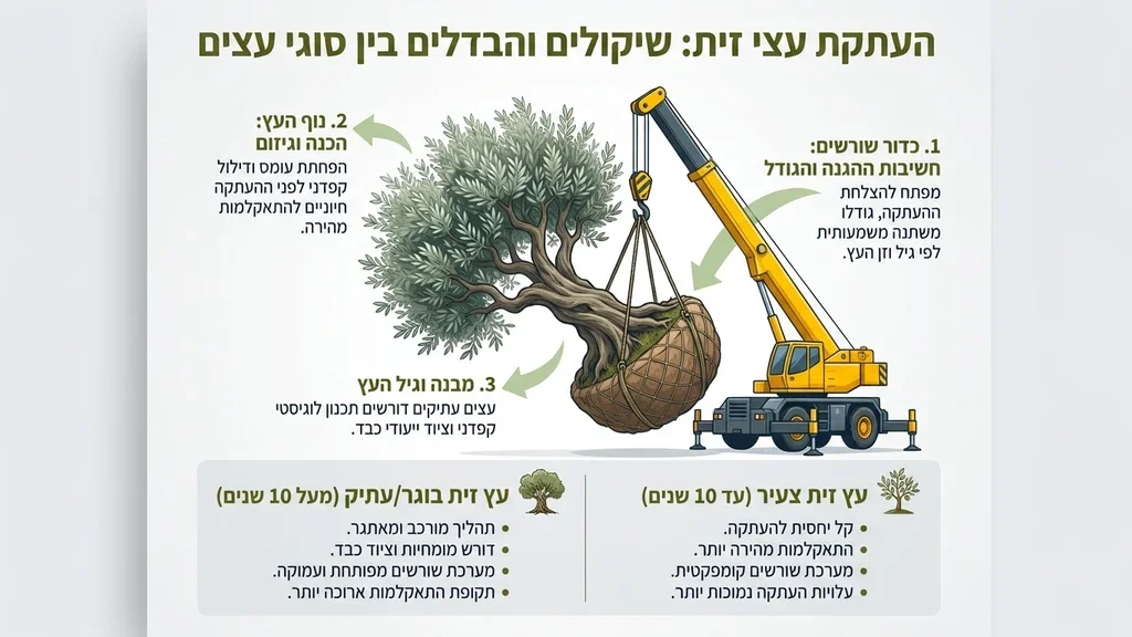 העתקת עצי זית בוגרים באמצעות מנוף