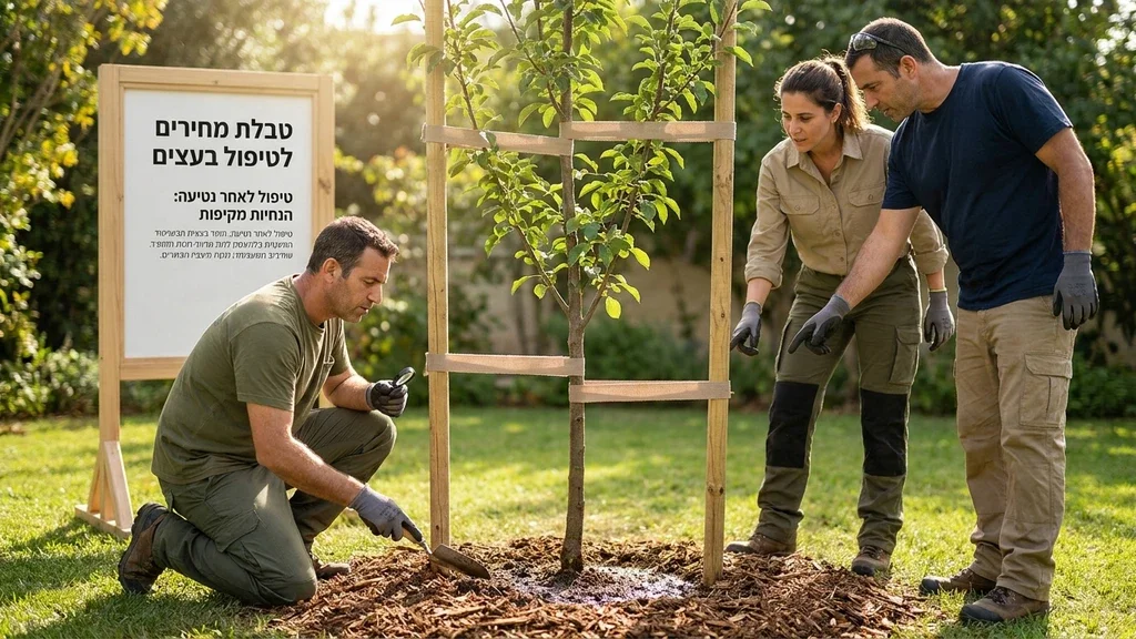 מומחים בוחנים עץ לאחר נטיעה מחדש