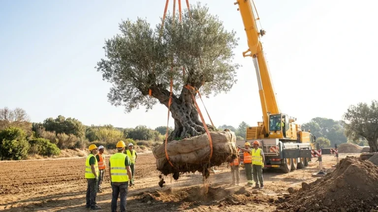 העתקת עץ זית באמצעות מנוף