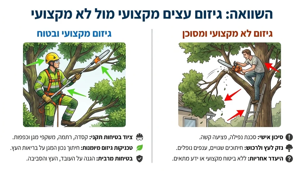 צוות מקצועי מבצע גיזום עצים בבנימינה לשיפור בטיחות