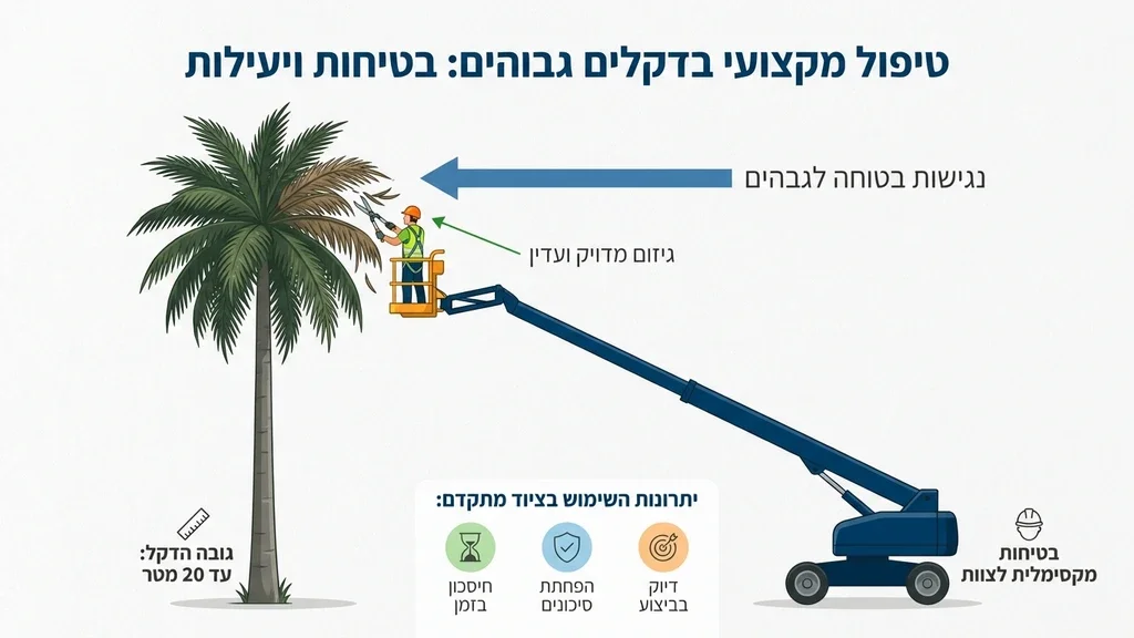 עבודות גיזום בגובה באמצעות מנוף סל
