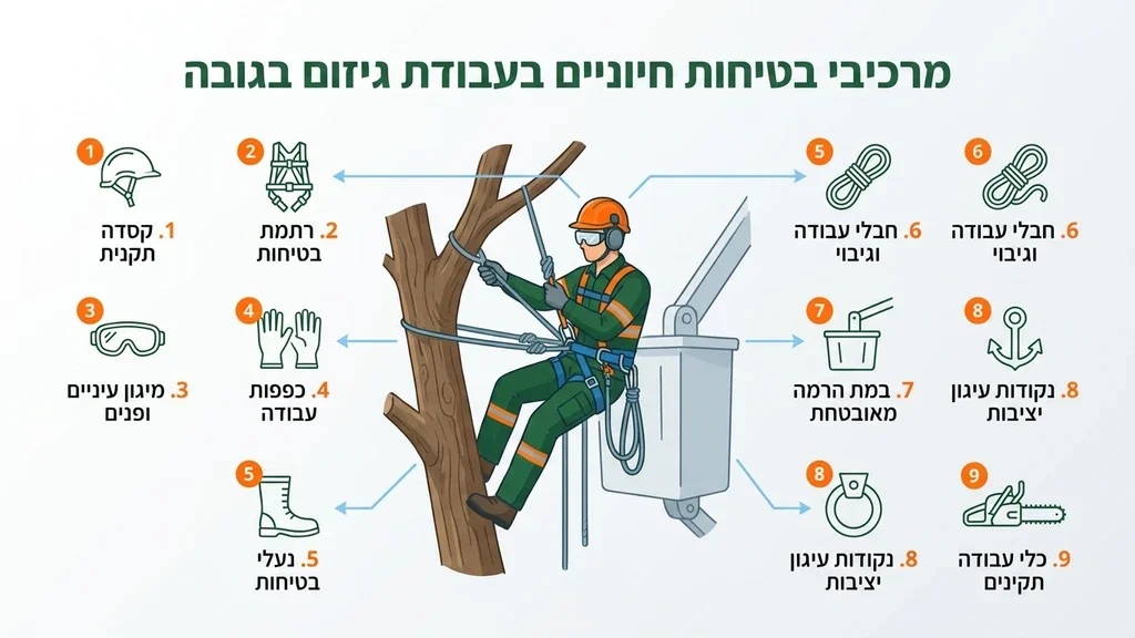 עבודות גיזום בגובה עם ציוד בטיחות מתקדם