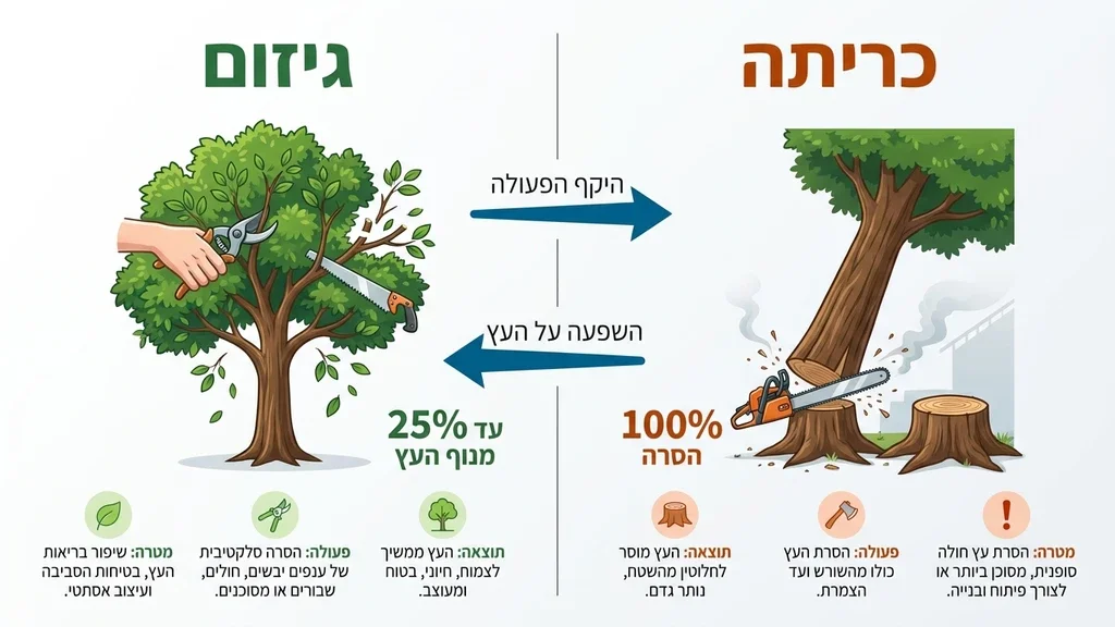 צוות המרכז לגיזום עצים מבצע כריתת עץ מבוקרת