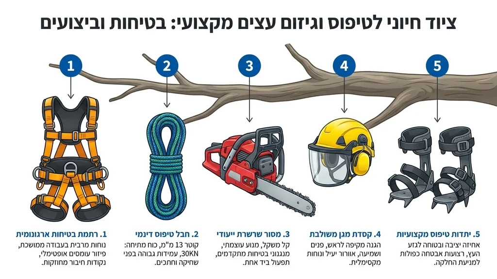 גוזם עצים מקצועי עם ציוד טיפוס מתקדם