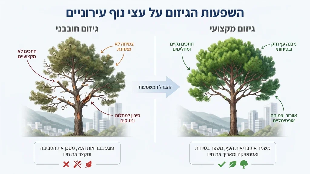 גיזום עצים בנשר על רקע נוף הררי