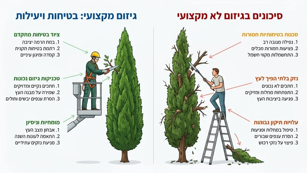 עובד מקצועי מבצע גיזום ברושים